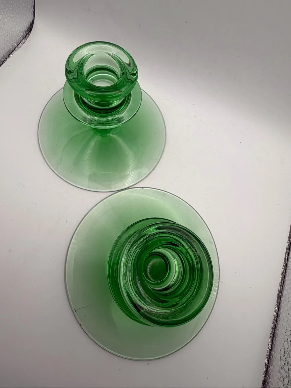 Green Uranium Glass Candle Holders - Set of 2